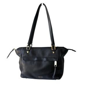 Calvin Klein Black Pebbled Leather Tote Shoulder Bag Gold Hardware